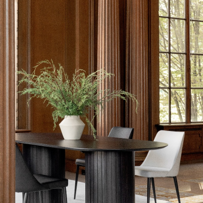 Povera Black Acacia Wood Oval Dining Table
