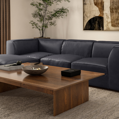 Form Black Top Grain Leather Modular Sectional Sofa