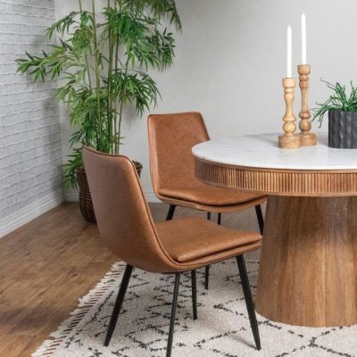 Ortega Brown Leather Dining Chair ( Set of 2 )