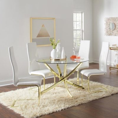 Montclair White Leather And Gold Dining Chair
