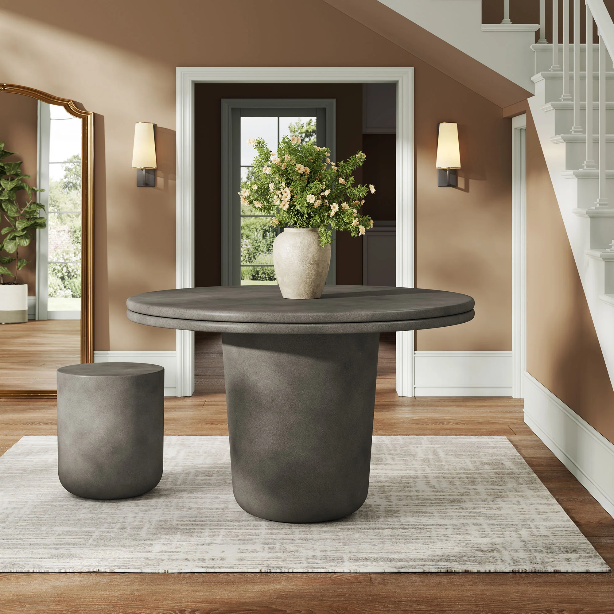 Brion Round Outdoor Gray Concrete Dining Table