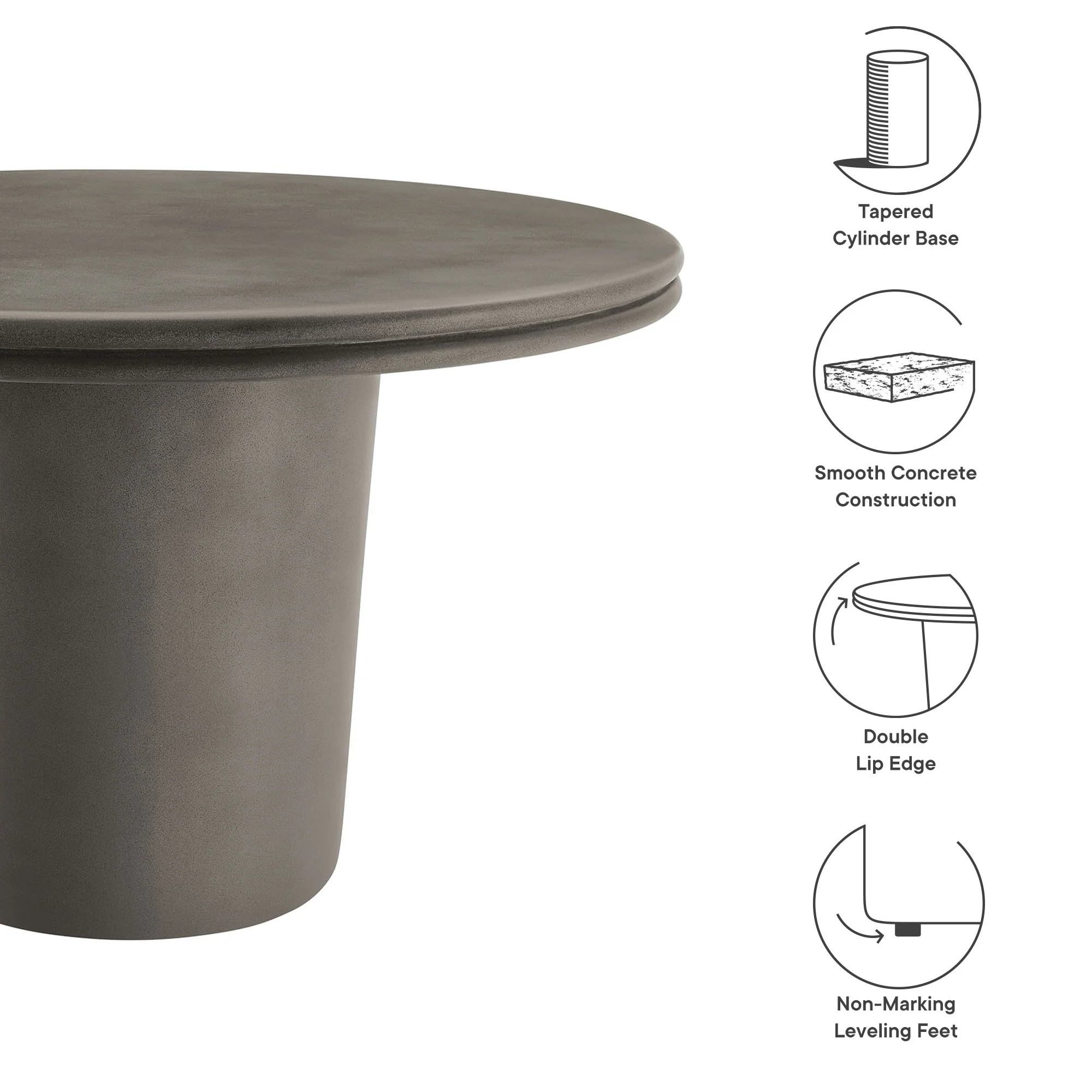 Brion Round Outdoor Gray Concrete Dining Table
