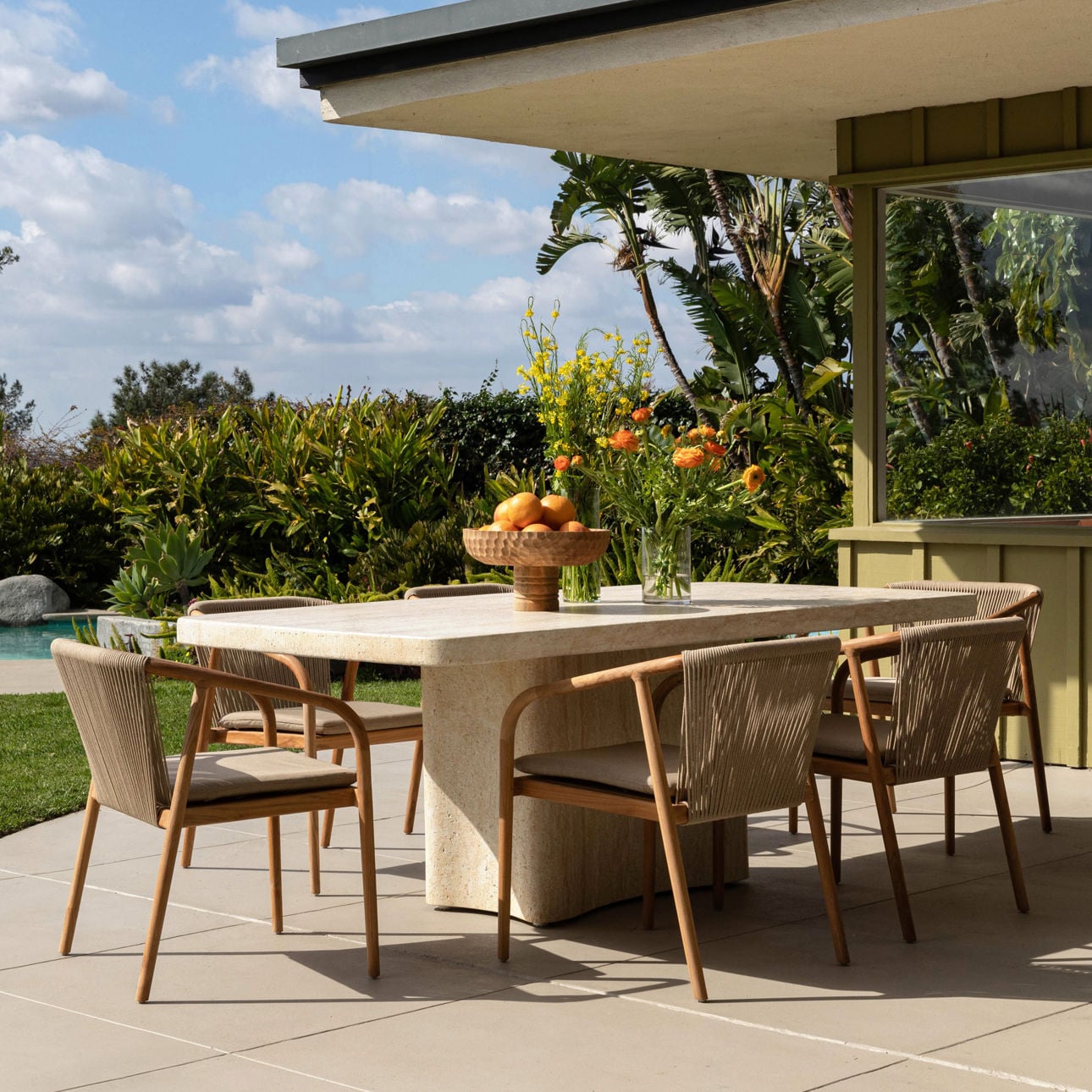 Payson Travertine Outdoor Dining Table