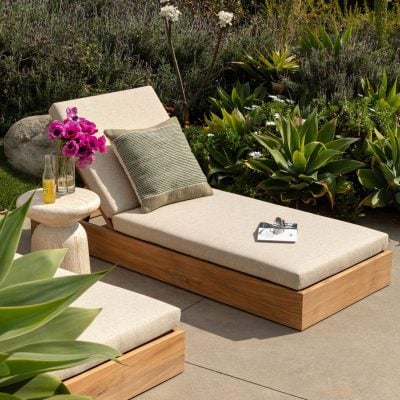 Darlene Beige Performance Fabric Solid Wood Sun Lounger