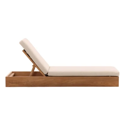 Darlene Beige Performance Fabric Solid Wood Sun Lounger