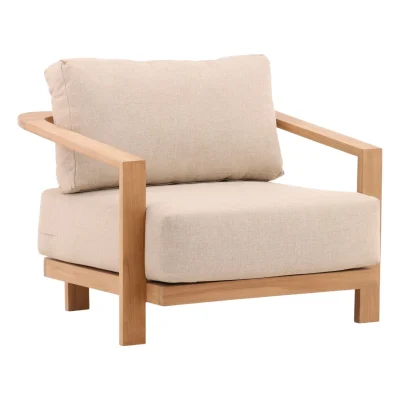 Redford Beige Fabric Teak Wood Outdoor Chair