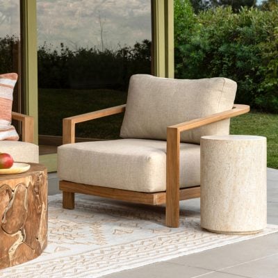 Redford Beige Fabric Teak Wood Outdoor Chair