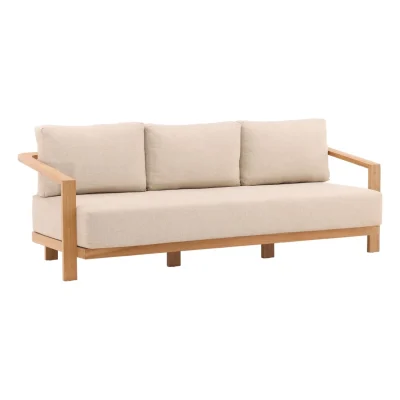 Redford Beige Fabric Teak Wood Outdoor Sofa Set