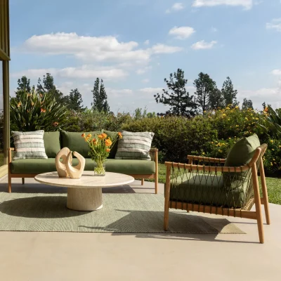 Tahoe Green Fabric & Teak Wood Outdoor Sofa Set