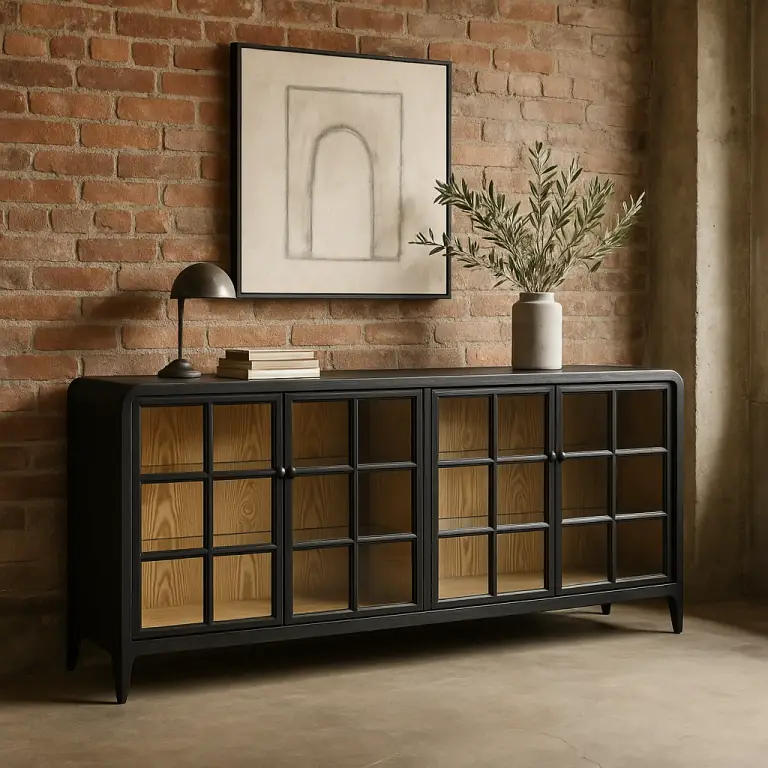 Ariston Black Wood With Glass Windows Sideboard