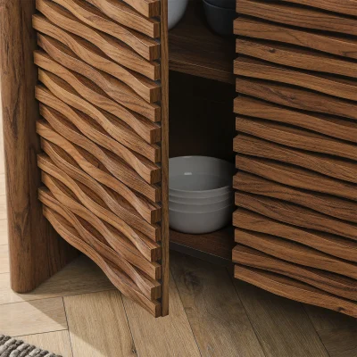 Emric Wave Walnut Wood Sideboard
