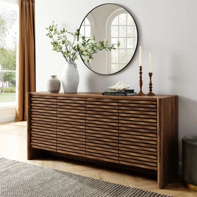 Emric Wave Walnut Wood Sideboard