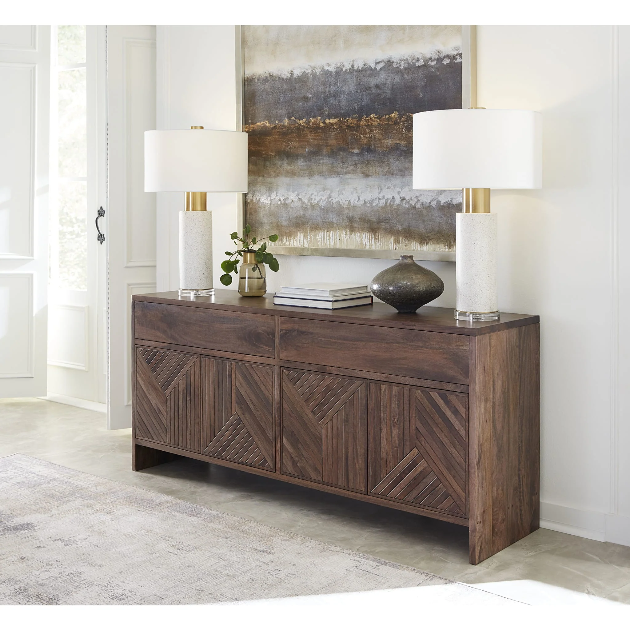 Fevano Dark Brown Solid Wood Sideboard