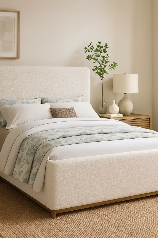 white boucle bed
