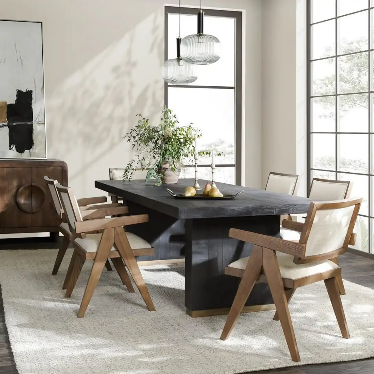 black solid wood dining table
