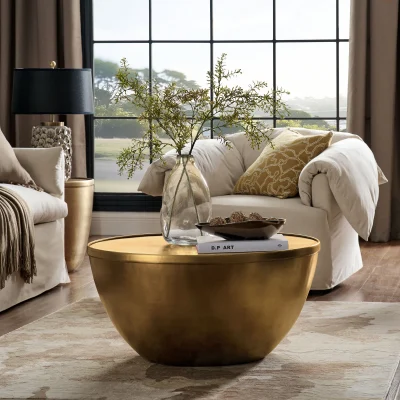 Viora Brass Round Storage Coffee Table
