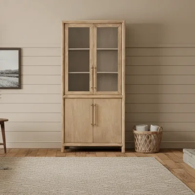 Dorsey light wood display cabinet