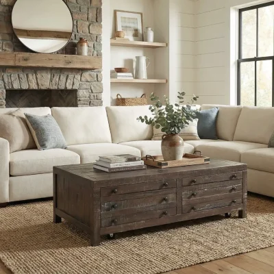 Townsend Hardwood Coffee Table With roughhewn planks