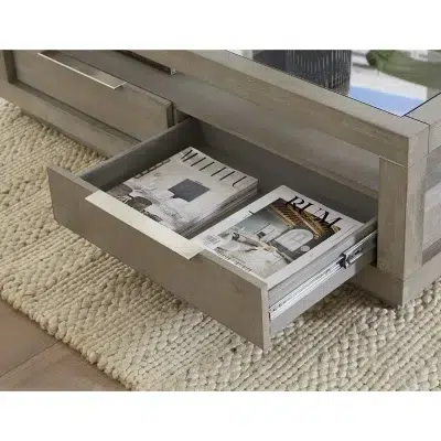 Oxford Light Gray Solid Acacia Wood Coffee Table With 2 Drawers