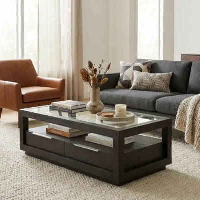 Oxford Solid Acacia Wood Coffee Table With 2 Drawers