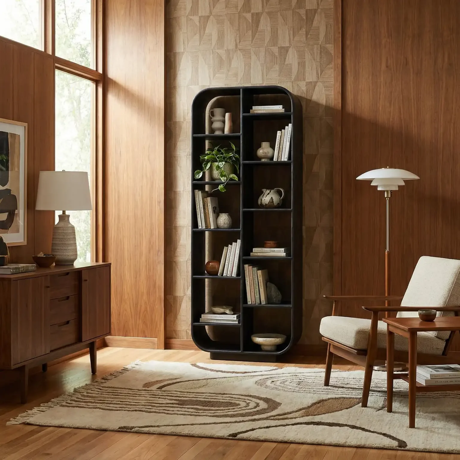 Vivica Solid Black Mindi Wood Bookcase