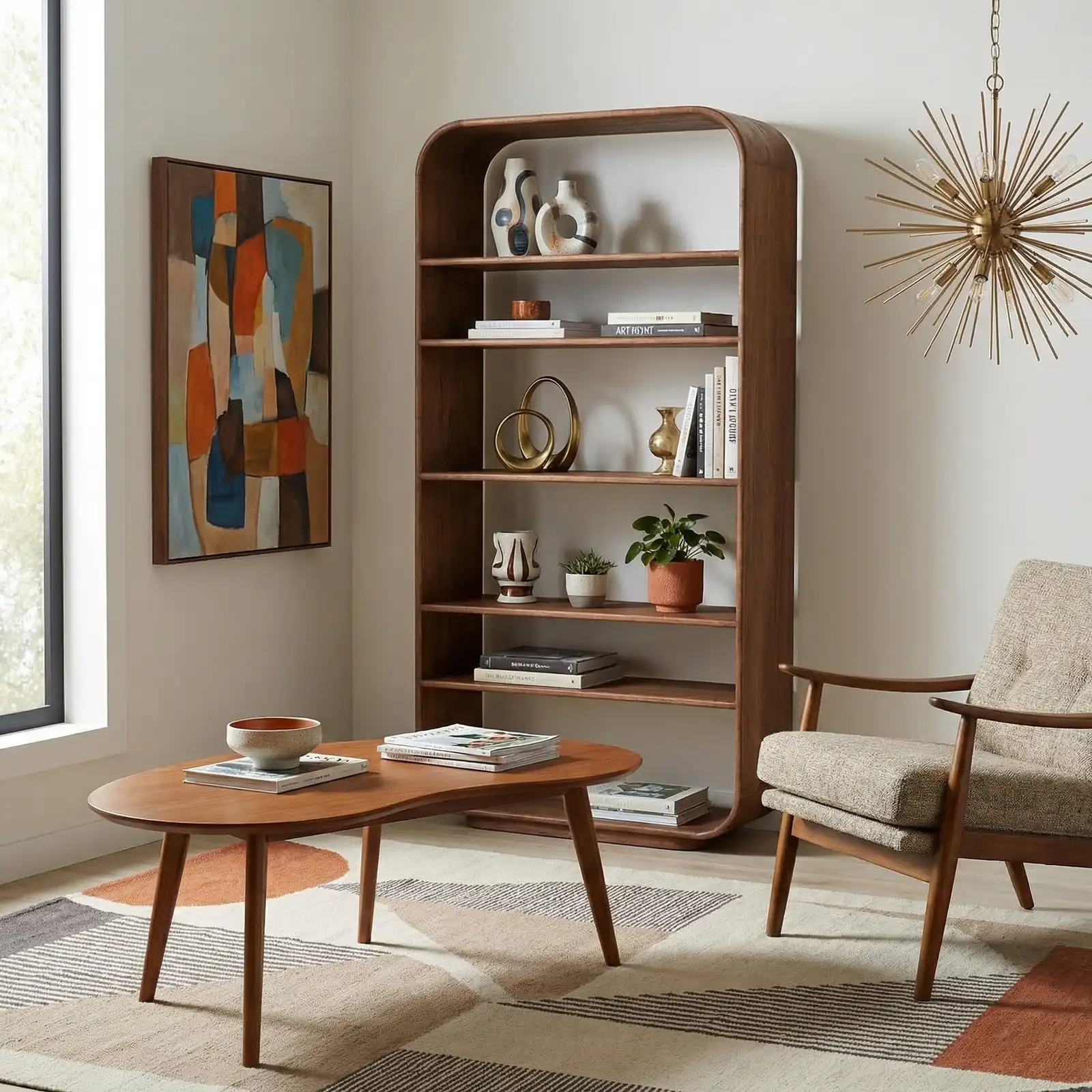 Wailea Mid Century Modern Curved Bookcase