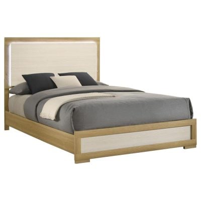 Light wood bed with led headboard