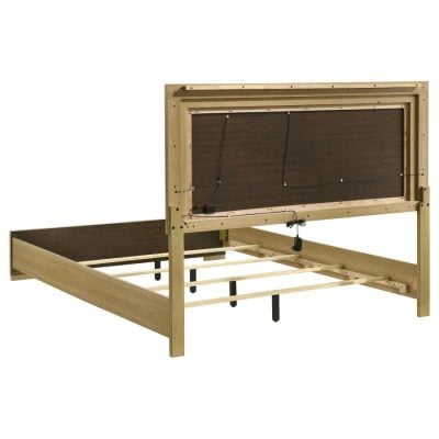 Light wood bed with led headboard