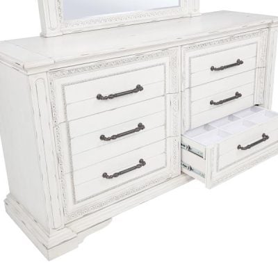 Mckinney Vintage White Dresser With Carved details