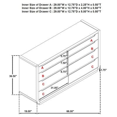 Leandro 8 Drawer Black Curved Dresser