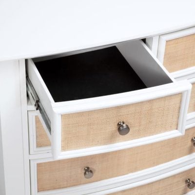 Bexhill 10 Drawer White Wood & Rattan Dresser