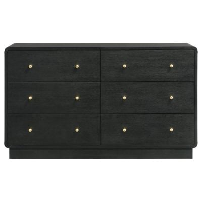 Cavelle Black 6 Drawer Dresser With Gold Knobs