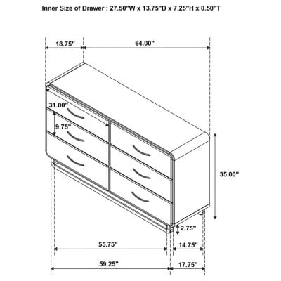 Amsbury Nutmeg Wood Dresser With Rounded Edges