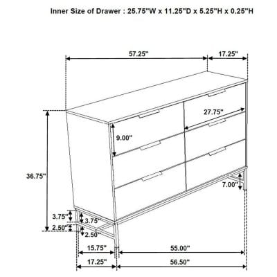 Sonora 6 Drawer White Contemporary Dresser