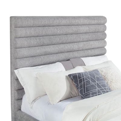 gray boucle upholstery headboard