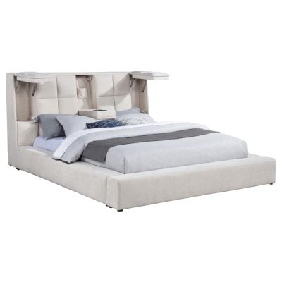 Tufted bed with led lights cupholders