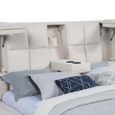 Tufted bed with led lights cupholders