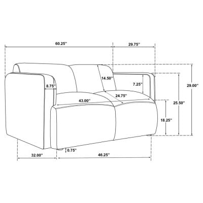 Dorset light brown fabric loveseat measurements