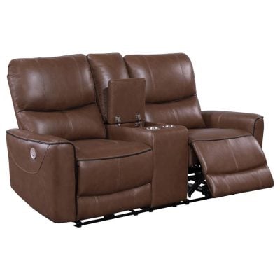 Greenfield Brown Leather Reclining loveseat