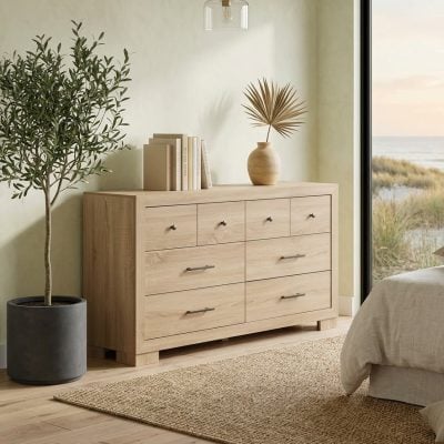 Arielle 6 Drawer Light Oak Wood Dresser