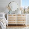 Bexhill 10 Drawer White Wood & Rattan Dresser