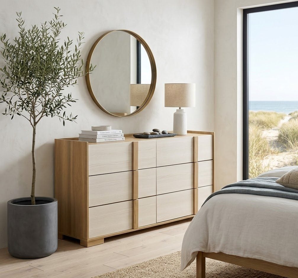 Hyland 6 Drawer Natural Light Wood Dresser