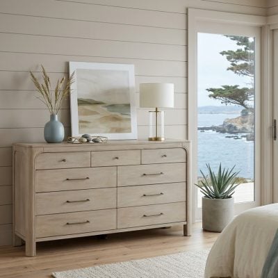 Solano Curved Weathered Wood 9 Drawer Dresser