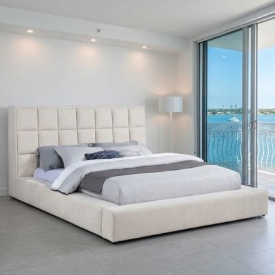 Tufted bed with led lights cupholders