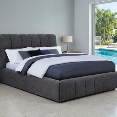 Gray soft fabric padded bed frame