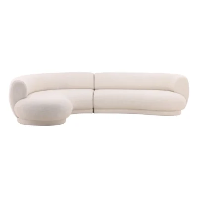 Lake Chaise Curved White Linen Sectional Sofa