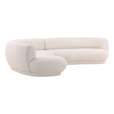 Lake Chaise Curved White Linen Sectional Sofa