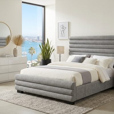 Patricia Modern Gray Boucle Bed