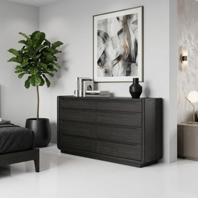 Leandro 8 Drawer Black Curved Dresser