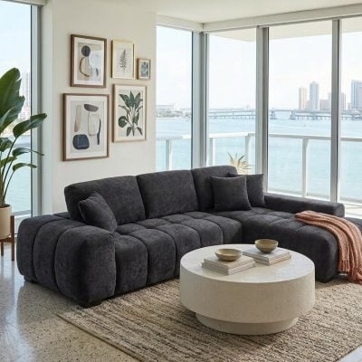 Octavia Mid Century Modern Black Sectional Sofa